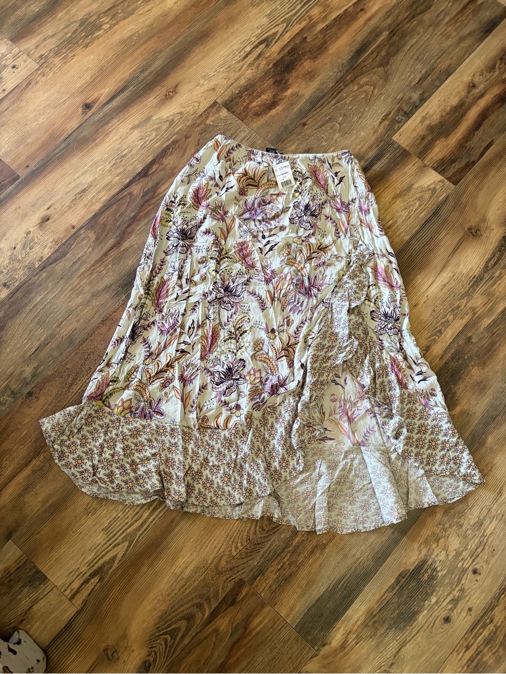 Angie Floral Maxi Skirt in Cream and Purple Accents
